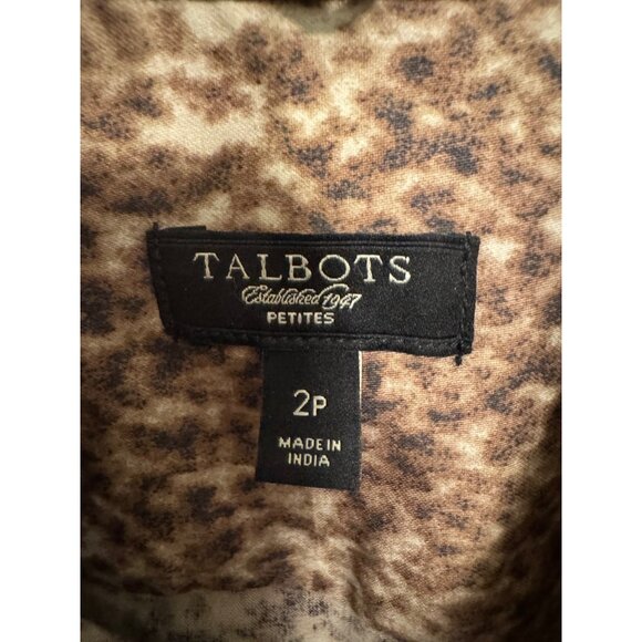 Talbots Petites Animal Print Button-Up Shirt Womens 2P Cotton Blend Brown Long S - Picture 3 of 5